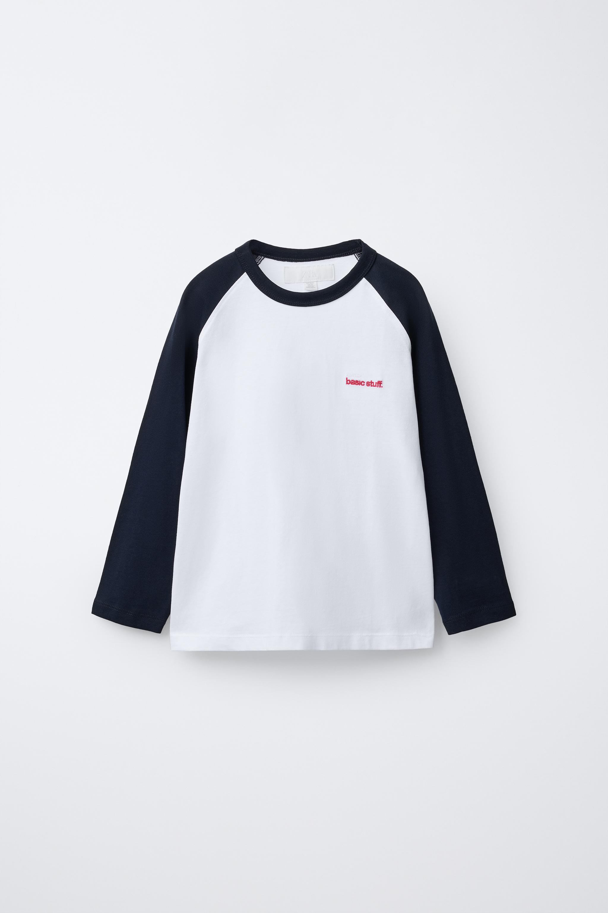 テキスト刺繍入りラグランスリーブTシャツ - ホワイト | ZARA Japan / 日本