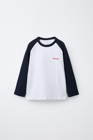 RAGLAN SLEEVE T-SHIRT WITH EMBROIDERED TEXT - White by Zara