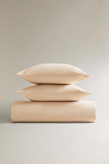 CHECK SEERSUCKER COTTON DUVET COVER - Burnt orange by Zara