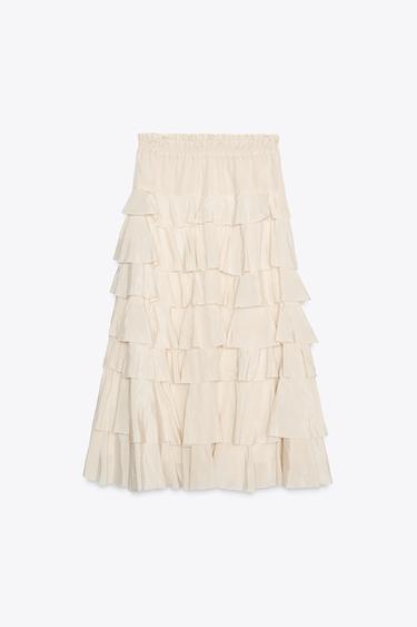 FALDA MIDI OLANES ZW COLLECTION - Beige / Verde de Zara