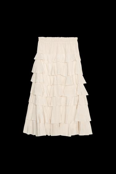 FALDA MIDI VOLANTES ZW COLLECTION - Beige / Verde de Zara - Imagen 0