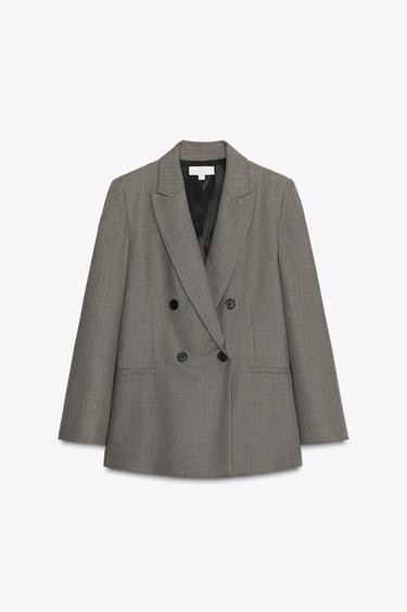 DOUBLE-BREASTED BLAZER WITH SHOULDER PADS - Sand / Black by Zara