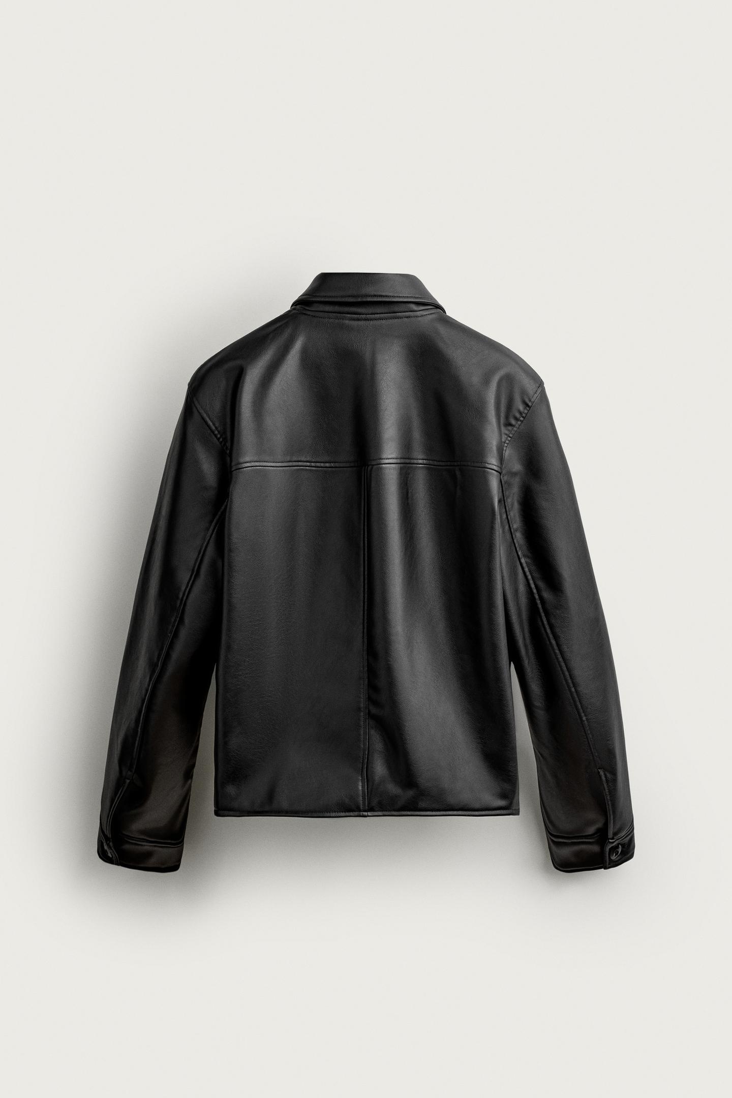 Мужская куртка Zara Regular Fit Faux-Leather-Effect, цвет: Чёрный — фото 9