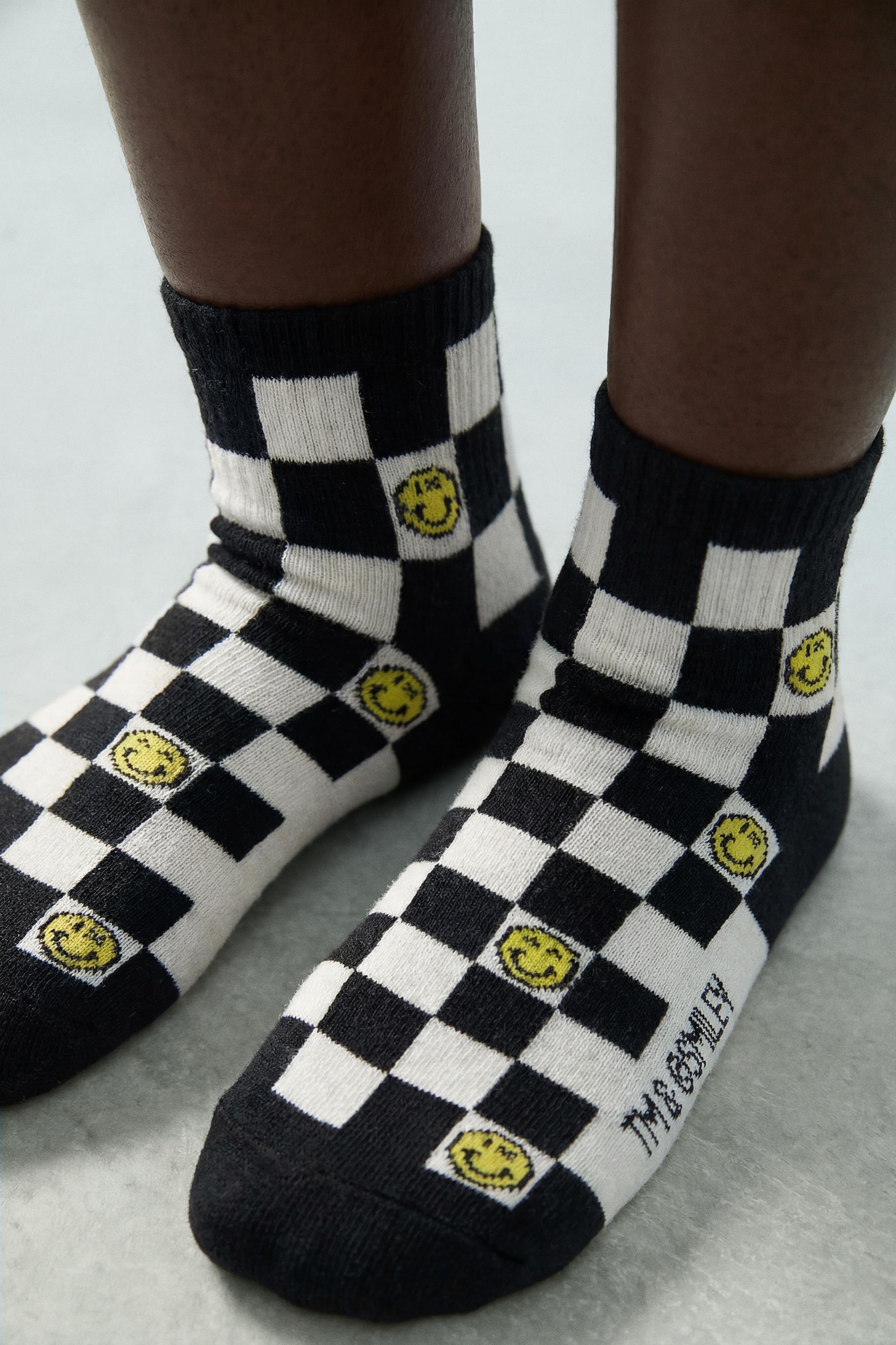 TWO-PACK OF SMILEYWORLD ® CHECKERED MID-CALF SOCKS