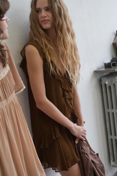 SHORT DRESS WITH RUFFLES - chocolate by Zara - Image 6