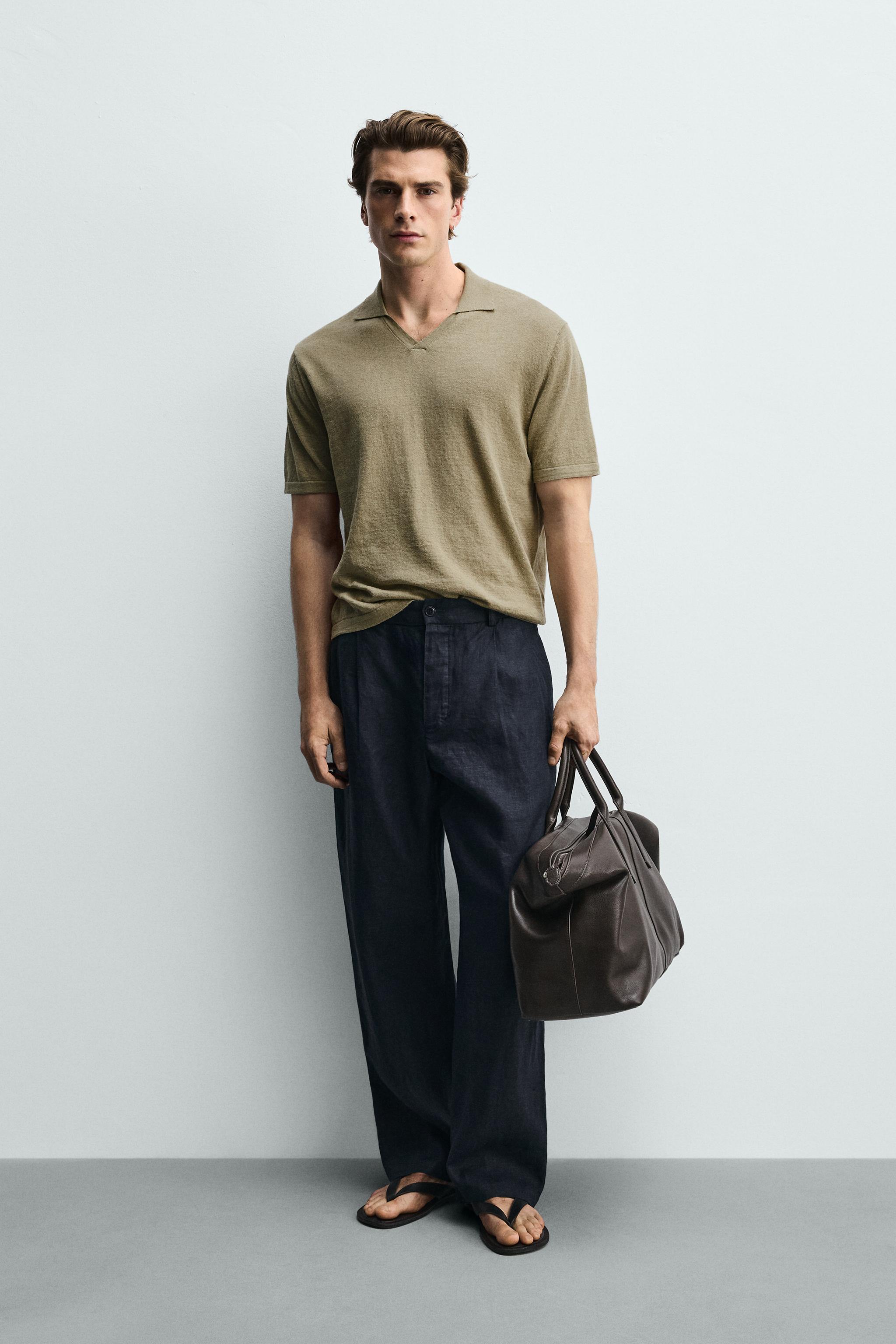 REGULAR FIT COTTON LINEN BLEND KNIT POLO SHIRT - Moss green | ZARA