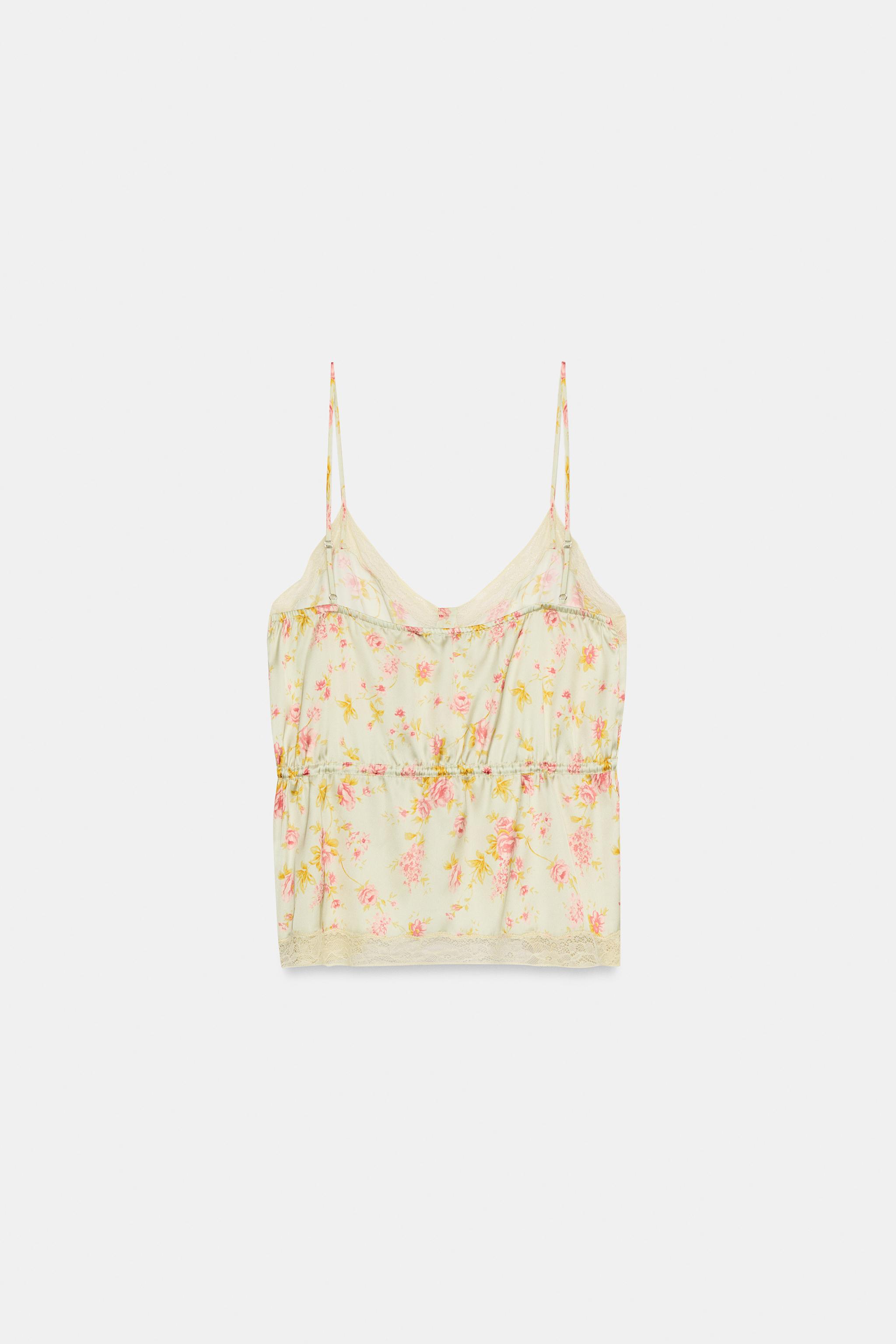 TOP SATINÉ FLEURS ET DENTELLE