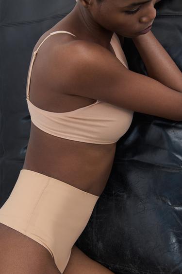 Zara HIGH-WAIST BODY SHAPE THONG WITH POLYAMIDE - Beige-pink