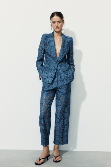 Zara LACE BLAZER - Blue