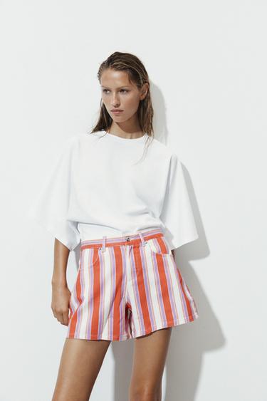 Z1975 STRIPED HIGH-WAIST MOM FIT SHORTS - Multicoloured by Zara