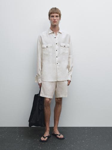 Zara 100% linen regular fit shirt - Sand - Image 0