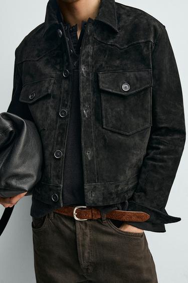 CROPPED SUEDE LEATHER JACKET - Black by Zara - Image 4