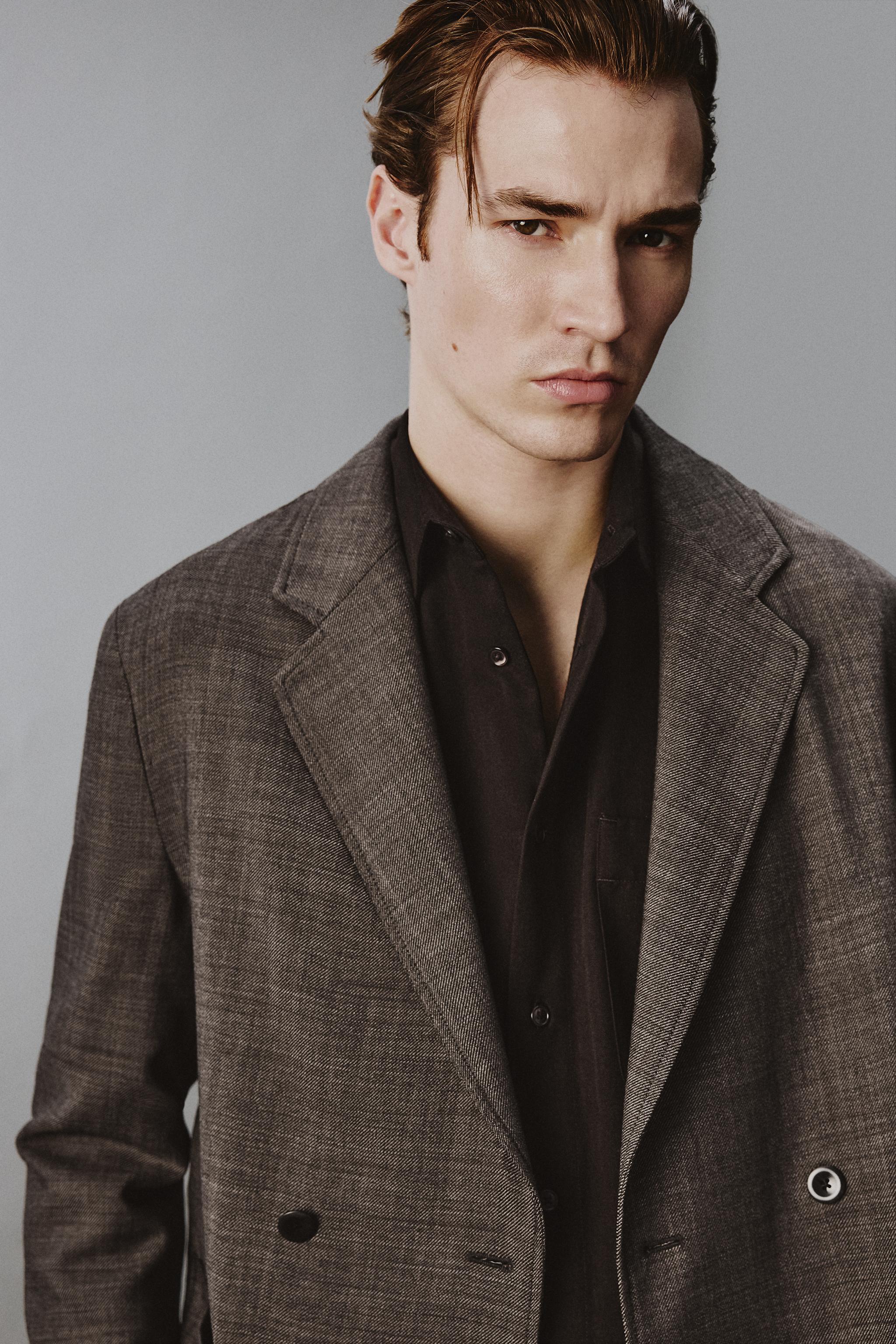 DOUBLE-BREASTED 100% WOOL SUIT JACKET