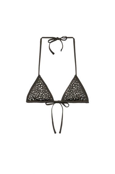 STUDDED TRIANGLE BIKINI TOP - Brown by Zara