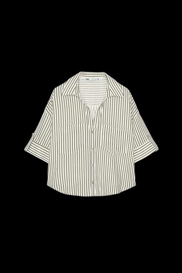 CROPPED-HEMD MIT LEINEN - Cremefarben / Khaki von Zara - Bild 0