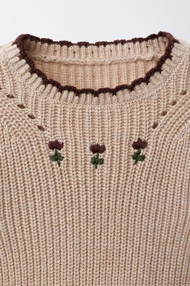 CHEMISE FLEURS BRODÉES AVEC CHALECO EN MAILLE - Beige clair de Zara - Image 2