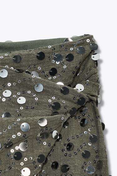 SEQUIN CROSSOVER MINI SKIRT - Khaki by Zara - Image 3