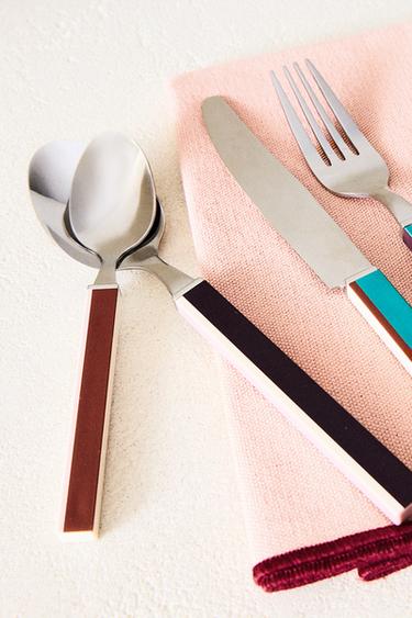 Zara 4-PIECE FLATWARE SET WITH STRIPED HANDLE X COLLAGERIE - striped