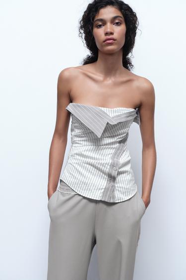 TOP BUSTIER RAYURES - Blanc / Noir de Zara
