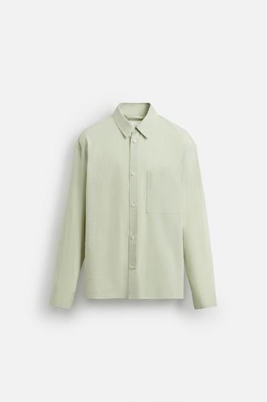 قميص مخطط بملمس بارز - أزرق / أخضر الخاص بـ Zara