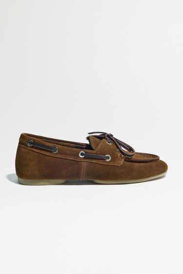SPLIT SUEDE TOPSTITCHED MOCCASINS - Brown by Zara
