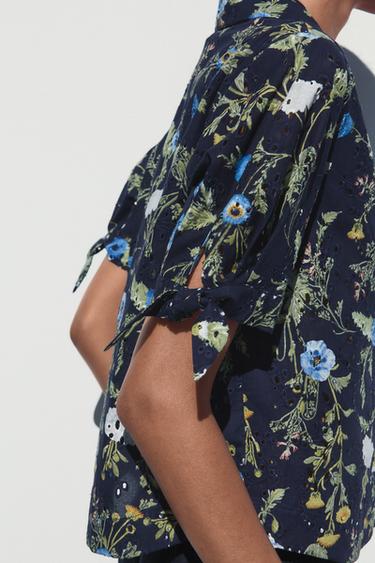 PRINTED SHIRT WITH CUTWORK EMBROIDERY - Blue / Navy by Zara - Image 2