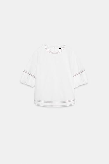 PUFF SLEEVE TOPSTITCH SHIRT - White de Zara - Image 5