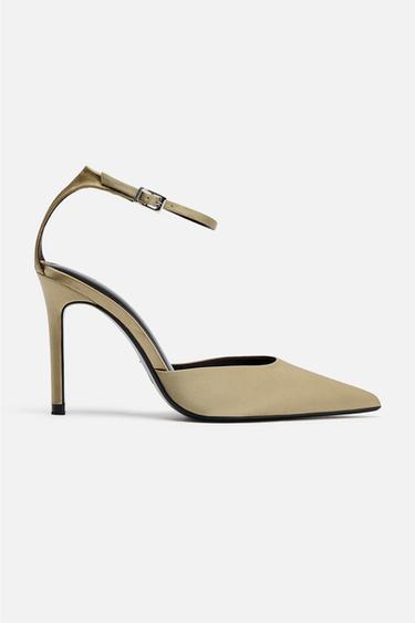 SATIN HIGH-HEEL SHOES WITH STRAP - Greenish by Zara