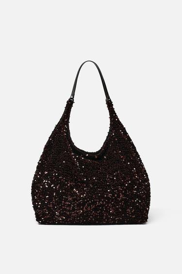 SEQUIN TOTE BAG - Brown by Zara
