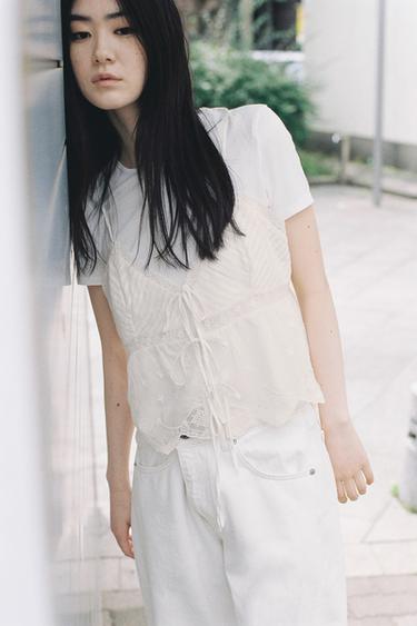 EMBROIDERED STRAPPY TOP - White by Zara