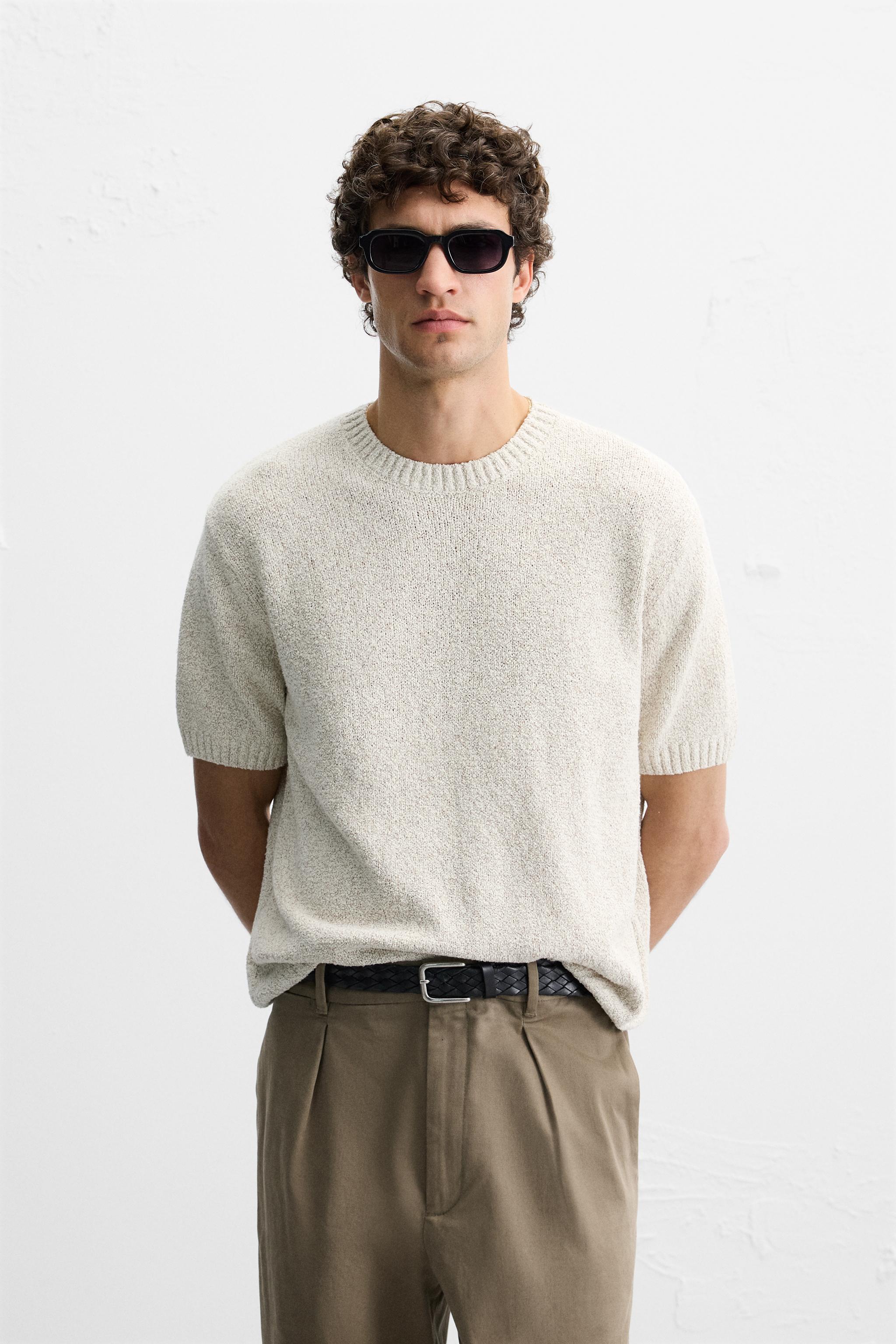 BOUCLÉ TEXTURED KNIT T-SHIRT - Ecru / Beige | ZARA United States BOUCLÉ TEXTURED KNIT T-SHIRT - Ecru / Beige | ZARA United States