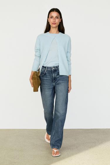 Cardigan court 100 % cachemire - Bleu ciel de Zara