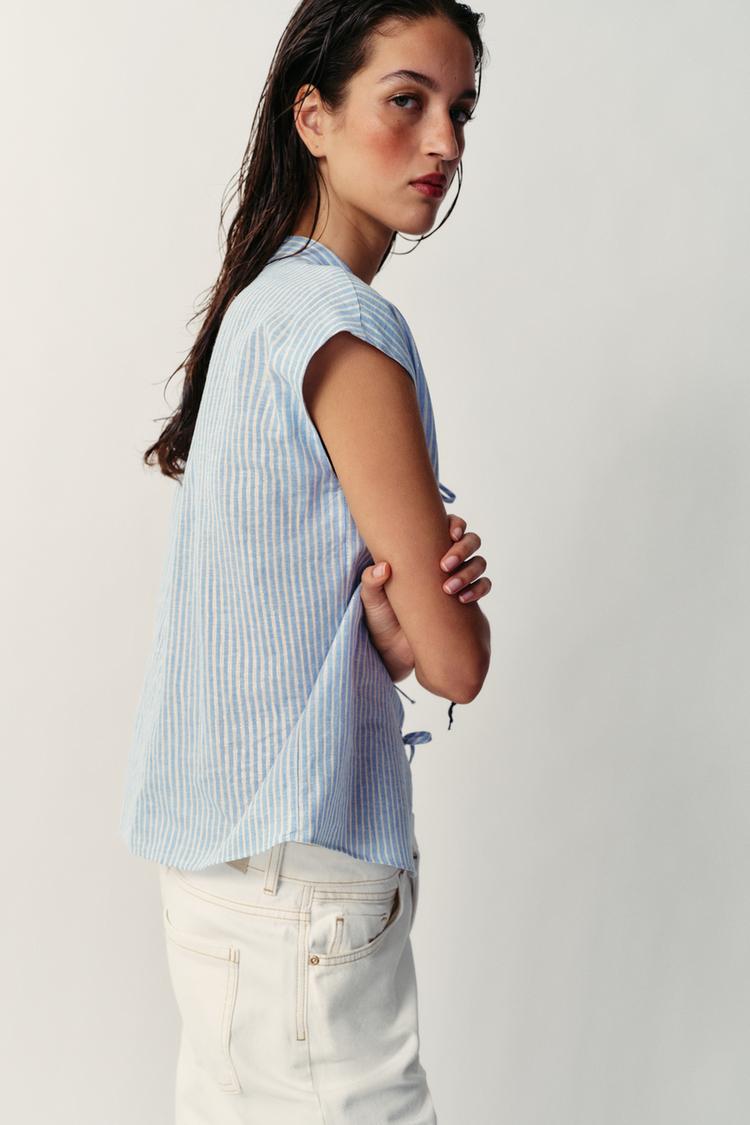 Blusa a rayas con hilo metálico y lazos 4