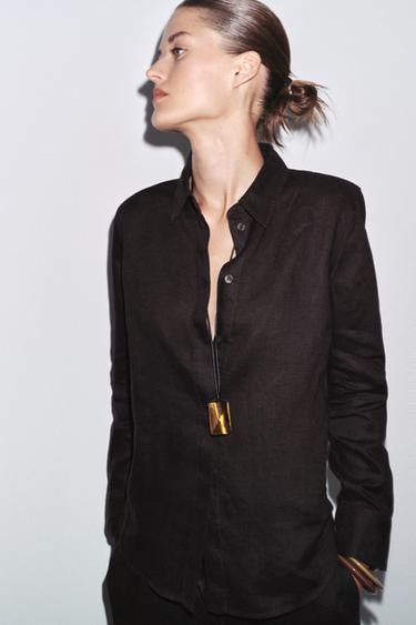 Zara ZW COLLECTION 100% 亞麻襯衫 - 棕色