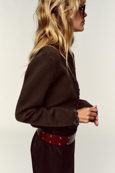 VESTE EN MAILLE FINITIONS ENTRELAÇÉES - Marron de Zara - Image 3