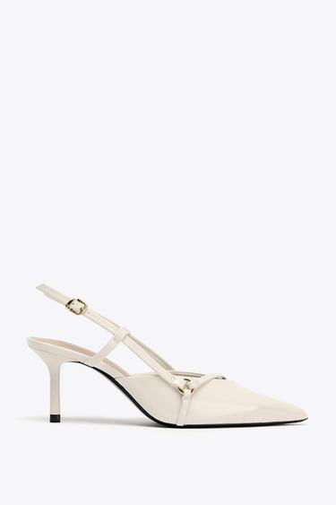 Zara STRAPPY BUCKLE HEELS - white