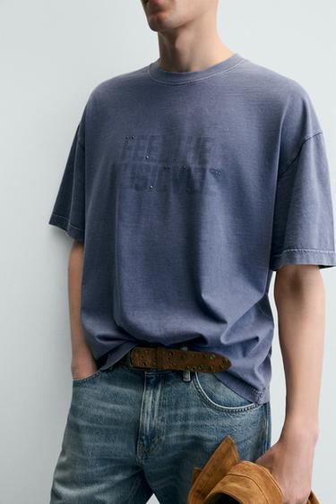 T-SHIRT LAVÉ À IMPRIMÉ CLOUS - Bleu de Zara - Image 5