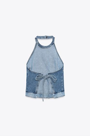 Z1975 HALTER DENIM PATCHWORK TOP - Mid-blue by Zara - Image 7