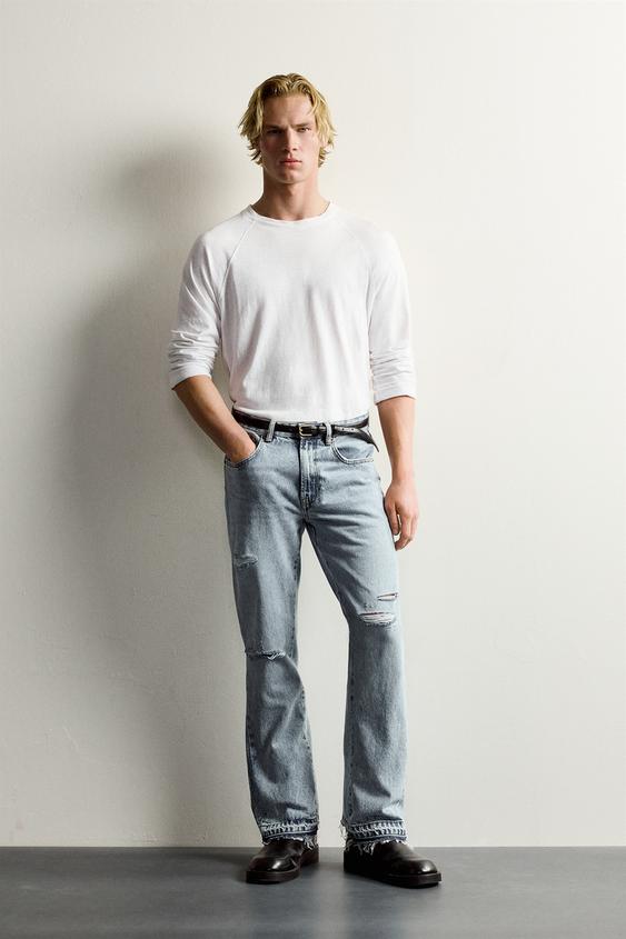JEANS FLARE FIT 디스트로이드 - Zara의 라이트 블루 - 이미지 0