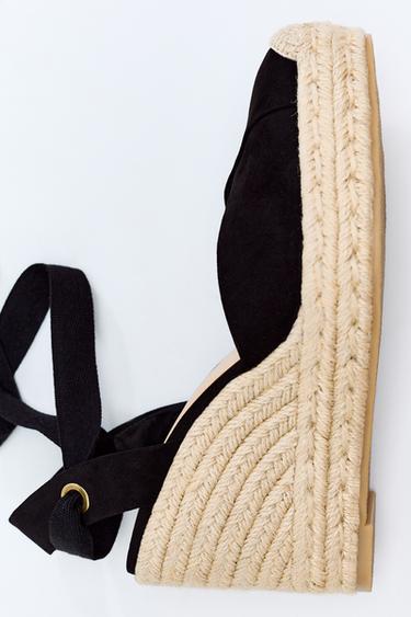 Zara CONTRAST LACE-UP WEDGES - Black