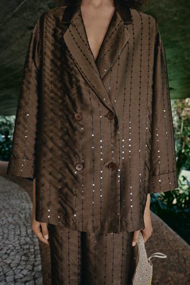 VESTE À PAILLETTES ET BOUTONNAGE CROISÉ - Marron de Zara - Image 4