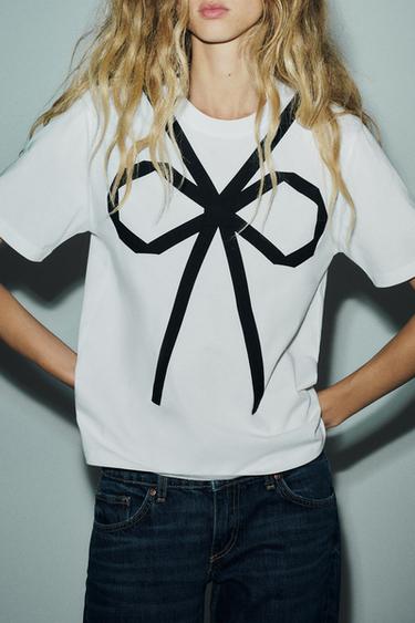 T-SHIRT NŒUD CONTRASTANT - Blanc de Zara - Image 2