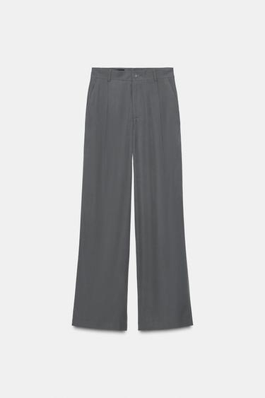 Zara FLOWY PLEATED PANTS - Mid-gray