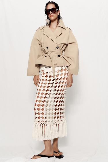 КЪС ТРЕНЧКОТ С КОЛАН - Светъл естествен камилски цвят от Zara