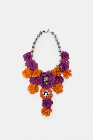 Zara SKULL AND FLOWER NECKLACE - Multicolored