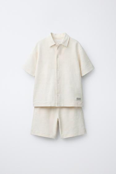 SHIRT AND BERMUDA SHORTS SET WITH LABEL - Ecru / Beige by Zara