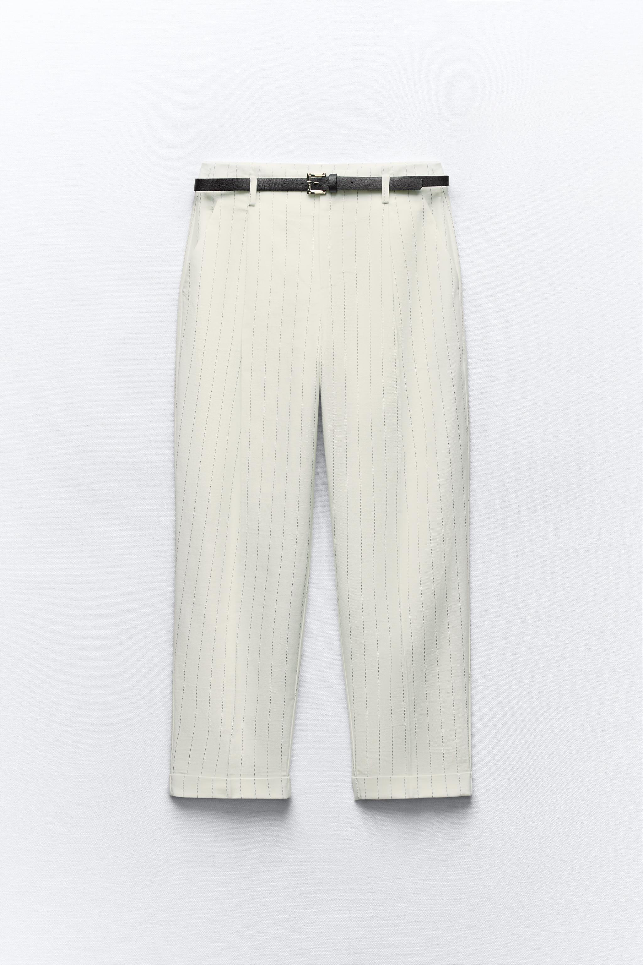 BELTED STRIPED PANTS - Ecru | ZARA Canada