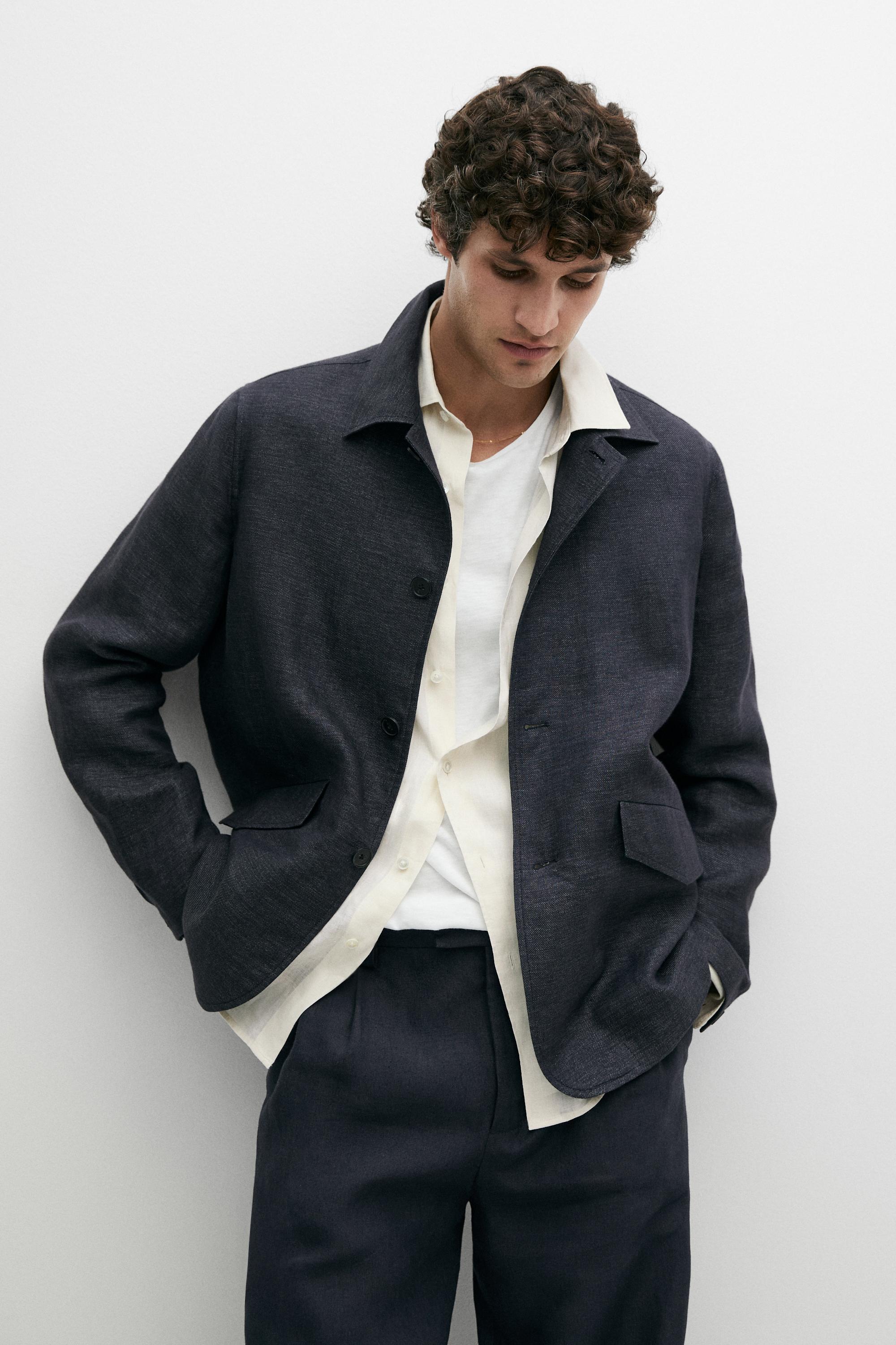 100% linen total look melange overshirt