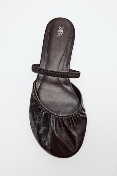 LEATHER SLINGBACK BALLET FLATS - Brown by Zara