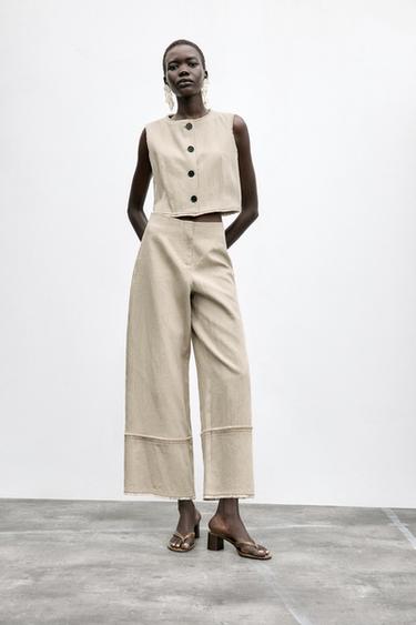 Zara RUSTIC FRAYED PANTS - Sand - Image 0
